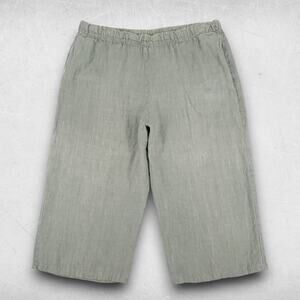 Bryn Walker Pants Women M Olive Wide Leg Crop Linen Boho Lagenlook Cottage Beach